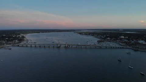 Aerial st. Augustine bridge and boats 02 Stock Footage 128769831