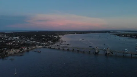 Aerial st. Augustine sunset and boats 03 Stock Footage 128769834