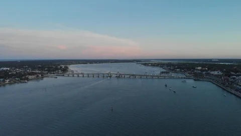 Aerial st. Augustine sunset and boats Stock Footage 128769838