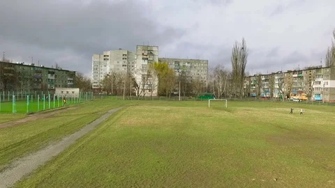 Aerial stadium at small town Stock Footage 73972027