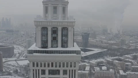 Aerial Stalin skyscraper with Windows close Stock Footage 147063705