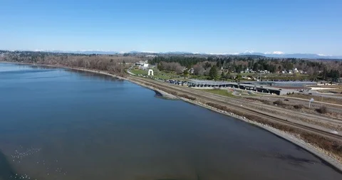 Aerial Static Day US/Canada border crossing Stock Footage 86956656