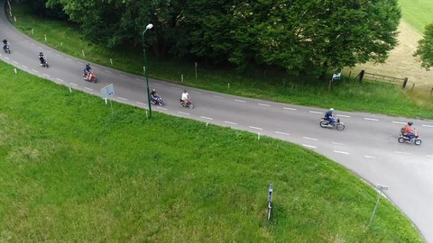 Aerial static footage of monkey bikes 4k Stock Footage 97194061