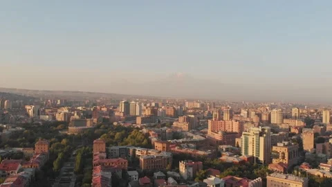 Aerial static panoramic view city Yerevan panorama with Ararat mountain backg Stock Footage 163703634
