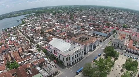 Aerial static shot parque central to Havana rooftops Cuba Stock Footage 58296955