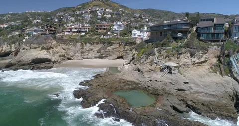 Aerial Static Shot of Tide Pool at Thousand Steps Beach in Laguna Beach Californ Stock Footage 89035316