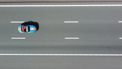 Aerial static top down view of a three lane major highway 4k Stock Footage 152582851