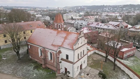 Aerial static view Benedictine sisters monastery complex building with old .. Vidéo 295982964