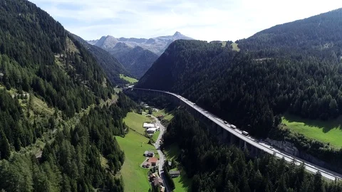 Aerial static view of Brenner Pass 4k Stock Footage 111026396