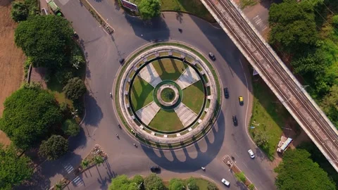 Aerial Static View of Circular Monument Stock Footage 292103986