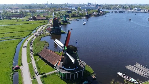 Aerial static view of Zaanse Schans 4k Stock Footage 124042144