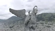 Aerial Of The Statue Of La Virgen De Quito Overlooks The City Stock Footage