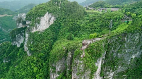 Aerial Steep Vertical Cliffs Longgang National Geological Park Yunyang Stock Footage 334694753