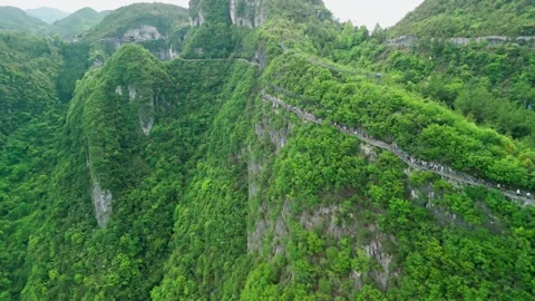 Aerial Steep Vertical Cliffs Longgang National Geological Park Yunyang Stock Footage 334694814
