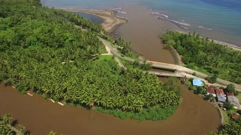 Aerial Stock Footage of River Mouth and the Ocean Stock Footage