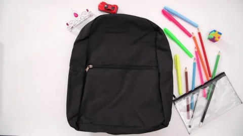 Aerial Stop-Motion Packing School Bag Stock Footage 158236732