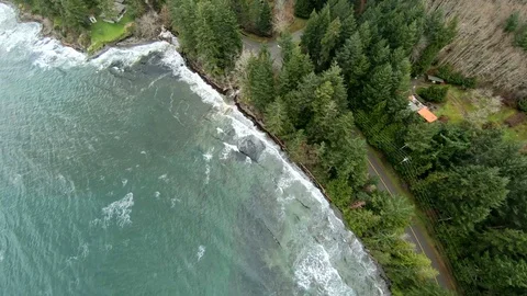 Aerial Storm Whitecap Waves Ocean Pacific Northwest Ocean Sea Coast Landscape Video stock 129586785