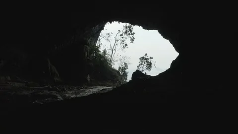 Aerial strafes to the left inside the cave of Ventana de Tisquizoque in Colombia Stock-Footage 127967064