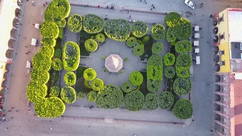Aerial straight down shot of unique park with trees and pavilion Vídeos de archivo 80047148