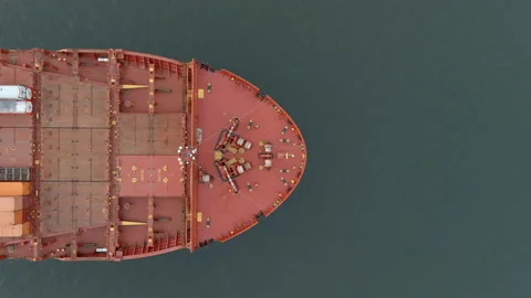 Aerial straight down view of cargo ship passing Stock-Footage 154613523