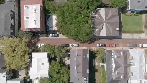 Aerial straight down view of historic houses in Charleston, South Carolina Stock Footage 237956009