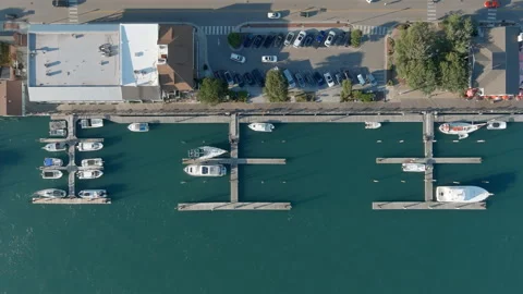 Aerial straight down view of marina in Beaufort, North Carolina Stock Footage 280697644