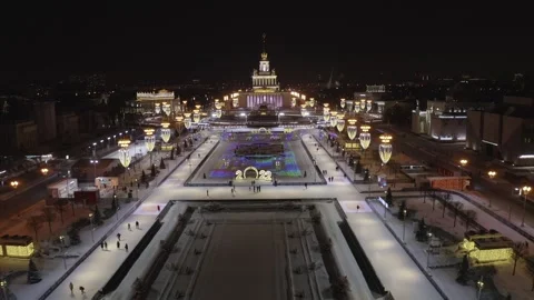 Aerial straight-motion view over festive winter rink Video stock 322186347
