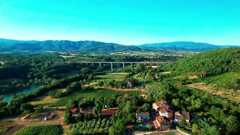 Aerial stunning drone view pan Rail bridge High speed train  Stock-Footage 199835401