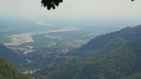 Aerial Style View Of Gaula River Valley And Haldwani City From Bhimtal Road Stock Footage 338227314