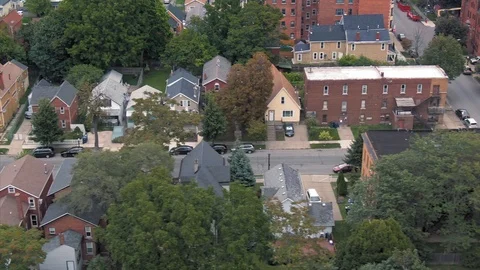 Aerial: suburbs, houses & streets of Buffalo, New York, USA Stock Footage