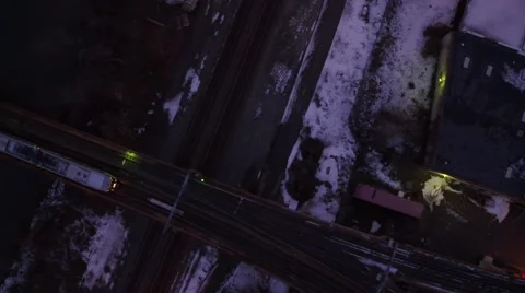 Aerial of subway in Pittsburgh crossing a bridge Stock Footage 59378182