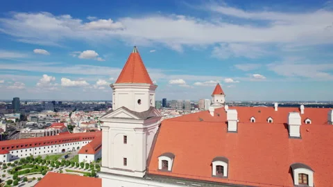 Aerial summer flight over Tower at Bratislava Castle Video stock 211545317