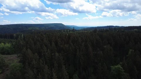 Aerial summer landscape with forests, fields and rolling countryside Stock Footage 336575951