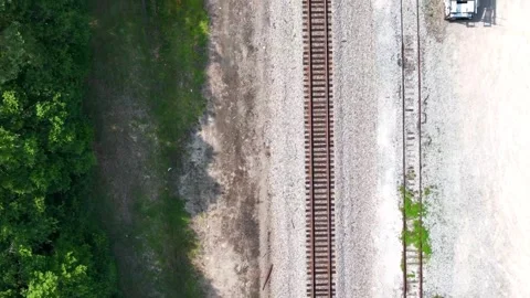 Aerial summer top down of rural Deep South Carriere Pearl River County rail.. Stock Footage 319946708