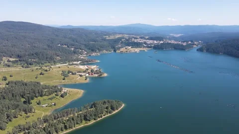 Aerial Summer view of Dospat Reservoir, Bulgaria Stock Footage 252190386
