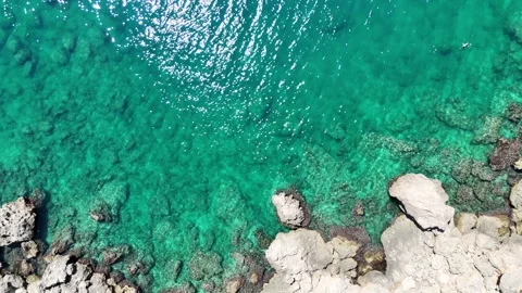 Aerial summer view with rocks in turquoise sea Stock Footage 342173397