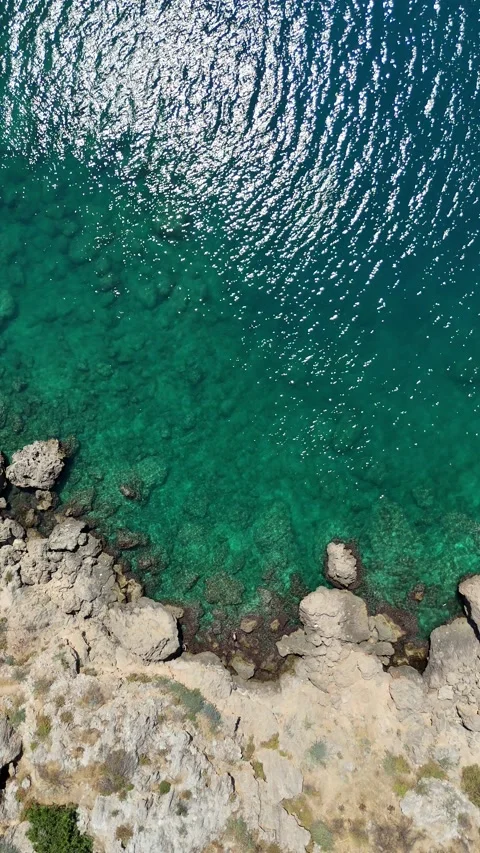 Aerial summer view with rocks in turquoise sea Stock Footage 342562578