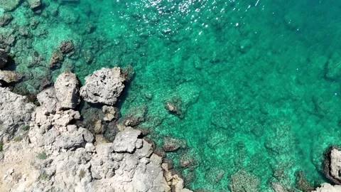 Aerial summer view with rocks in turquoise sea Stock Footage 342562682