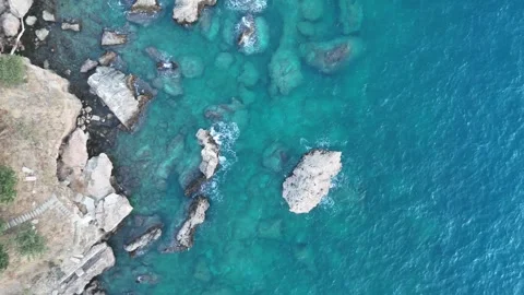 Aerial summer view with rocks in turquoise sea Stock Footage 343445912
