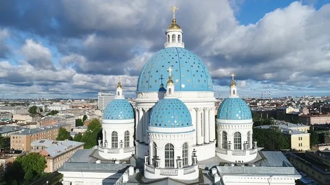 Aerial summer view on Trinity Cathedral in Saint-Petersburg. Stock Footage 91183677