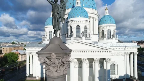 Aerial summer view on Trinity Cathedral in Saint-Petersburg. Stock Footage 91183894
