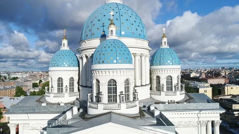 Aerial summer view on Trinity Cathedral in Saint-Petersburg. Stock Footage 91183898