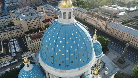 Aerial summer view on Trinity Cathedral in Saint-Petersburg. Stock Footage 91183957