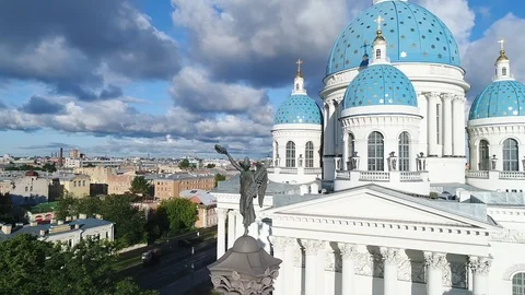 Aerial summer view on Trinity Cathedral in Saint-Petersburg. Stock Footage 91183990