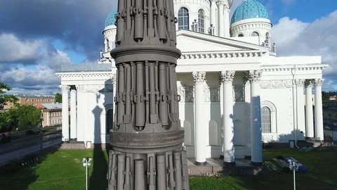 Aerial summer view on Trinity Cathedral in Saint-Petersburg. Stock Footage 91184205