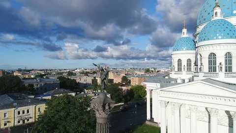 Aerial summer view on Trinity Cathedral in Saint-Petersburg. Stock Footage 91184246