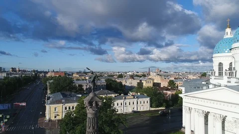 Aerial summer view on Trinity Cathedral in Saint-Petersburg. Stock Footage 91184329