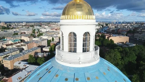 Aerial summer view on Trinity Cathedral in Saint-Petersburg. Stock Footage 91184395