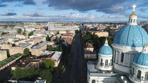 Aerial summer view on Trinity Cathedral in Saint-Petersburg. Stock Footage 91184555