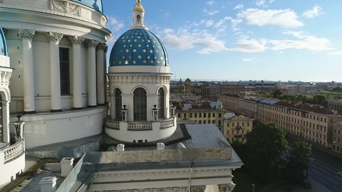 Aerial summer view on Trinity Cathedral in Saint-Petersburg. Stock Footage 91184562